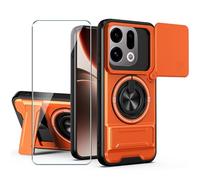 Xiangyun Funda para OPPO Find X9 (6.59") con Cristal Templado, Carcasa Protectora Militar Resistente a Los Golpes con Cubierta Deslizante para la Cámara y Soporte Metálico de 360° - Naranja