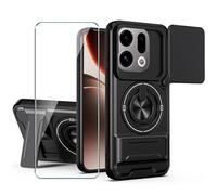 Xiangyun Funda para OPPO Find X9 (6.59") con Cristal Templado, Carcasa Protectora Militar Resistente a Los Golpes con Cubierta Deslizante para la Cámara y Soporte Metálico de 360° - Negro