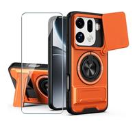 Xiangyun Funda para OPPO Find X9 Pro (6.78") con Cristal Templado, Carcasa Protectora Militar Resistente a Los Golpes con Cubierta Deslizante para la Cámara y Soporte Metálico de 360° - Naranja