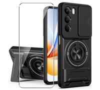 Xiangyun Funda para Realme C71 4G (6.67") con Cristal Templado, Carcasa Protectora Militar Resistente a Los Golpes con Cubierta Deslizante para la Cámara y Soporte Metálico de 360° - Negro