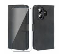 Xiangyun Funda para TCL Nxtpaper 70 Pro con 1 Cristal Templado, Negro | Piel PU sintética Funda, resistente a golpes y arañazos, esquinas reforzadas, tarjetero integrado, soporte plegable