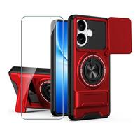 Xiangyun Funda para Vivo V60 Lite 4G/5G (6.77") con Cristal Templado, Carcasa Protectora Militar Resistente a Los Golpes con Cubierta Deslizante para la Cámara y Soporte Metálico de 360° - Rojo