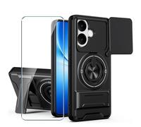 Xiangyun Funda para Vivo V60 Lite 4G/5G (6.77") con Cristal Templado, Carcasa Protectora Militar Resistente a Los Golpes con Cubierta Deslizante para la Cámara y Soporte Metálico de 360° - Negro