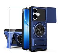 Xiangyun Funda para Vivo V60 Lite 4G/5G (6.77") con Cristal Templado, Carcasa Protectora Militar Resistente a Los Golpes con Cubierta Deslizante para la Cámara y Soporte Metálico de 360° - Azul