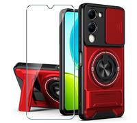 Xiangyun Funda para Vivo Y04 / Vivo Y29S 5G (6.74") con Cristal Templado, Carcasa Protectora Militar Resistente a Los Golpes con Cubierta Deslizante para la Cámara y Soporte Metálico de 360° - Rojo