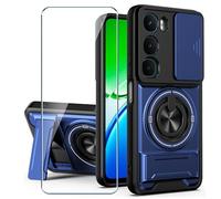 Xiangyun Funda para Vivo Y31 5G (6.72") con Cristal Templado, Carcasa Protectora Militar Resistente a Los Golpes con Cubierta Deslizante para la Cámara y Soporte Metálico de 360° - Azul