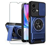 Xiangyun Funda para ZTE Blade A35e con Cristal Templado, Carcasa Protectora Militar Resistente a Los Golpes con Cubierta Deslizante para la Cámara y Soporte Metálico de 360° (6.52" Azul)