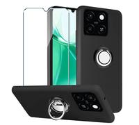 Xiangyun Funda para ZTE Blade A55/ZTE Blade A35 Carcasa con Anillo Movil Dedo y Cristal Templado Membrana Película Protectora - Silicona Negro Suave TPU Bumper Case Estuche Caso (6.6")