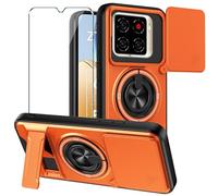 Xiangyun Funda para ZTE Blade A56 (6.75") con Cristal Templado, Carcasa Protectora Militar Resistente a Los Golpes con Cubierta Deslizante para la Cámara y Soporte Metálico de 360° - Naranja