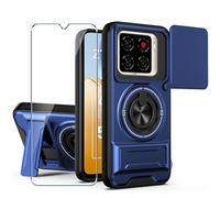 Xiangyun Funda para ZTE Blade A56 (6.75") con Cristal Templado, Carcasa Protectora Militar Resistente a Los Golpes con Cubierta Deslizante para la Cámara y Soporte Metálico de 360° - Azul