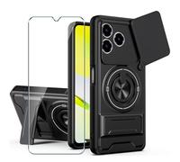 Xiangyun Funda para ZTE Blade A76 4G (6.75") con Cristal Templado, Carcasa Protectora Militar Resistente a Los Golpes con Cubierta Deslizante para la Cámara y Soporte Metálico de 360° - Negro