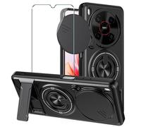 Xiangyun Funda para ZTE Blade V70 MAX (6.9") con Cristal Templado, Carcasa Protectora Militar Resistente a Los Golpes con Cubierta Deslizante para la Cámara y Soporte Metálico de 360° - Negro