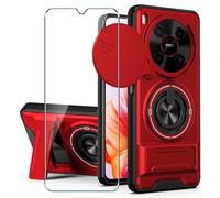 Xiangyun Funda para ZTE Blade V70 MAX (6.9") con Cristal Templado, Carcasa Protectora Militar Resistente a Los Golpes con Cubierta Deslizante para la Cámara y Soporte Metálico de 360° - Rojo