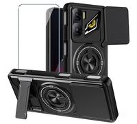 Xiangyun Funda para ZTE Nubia Neo 3 5G (6.8") con Cristal Templado, Carcasa Protectora Militar Resistente a Los Golpes con Cubierta Deslizante para la Cámara y Soporte Metálico de 360° - Negro