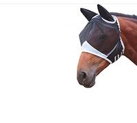 Xiangze Máscara de caballo estándar antimoscas, protección UV, elasticidad para caballo, excelente comodidad, protección para puente de nariz y orejas, sangre caliente para prevenir parásitos (negro)