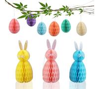 XIANJIA 15 Piezas Huevo de Pascua Bola de Panal Conejo Decoraciones Pascua con Panales Miel Reutilizable, Adecuado para Colgar en Interiores O Exteriores Como Decoración O para Adornar Mesas y Ramas
