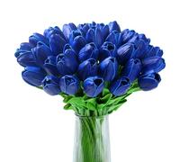 XIANNVXI 20 tulipanes azules artificiales, tulipanes de seda, flores azules artificiales decorativas para interiores, primavera, cocina, ramo de boda, decoración de Roma, 14 pulgadas