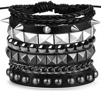 XIANNVXI 4 pulseras góticas punk para hombres y mujeres de los años 80, pulsera de cuero grunge, ajustable, joyería gótica vikinga, accesorios de Halloween, Cuero