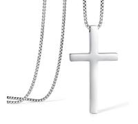 XIANNVXI Cadena de cruz de plata, oro y negro, collar para hombre, cadena de acero inoxidable, cadena para hombre, cadena con colgante de cruz, cadena de bautizo Jesús (40/50/55/60 cm), Acero