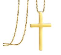XIANNVXI Cadena de cruz de plata, oro y negro, collar para hombre, cadena de acero inoxidable, cadena para hombre, cadena con colgante de cruz, cadena de bautizo Jesús (40/50/55/60 cm), Acero
