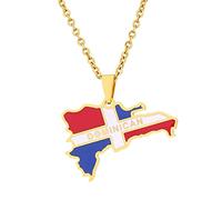 XIANRENGE República Dominicana Vintage Colgante Mapa Collar Hombres Mujeres Patriotismo Joyería Mapa De Moda Collar Con Cadena Pareja Collar Regalo, Amarillo, Cadena Longitud 50Cm
