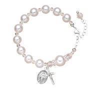 xianshi 1 pulsera cruzada,Pulsera de perlas cruzadas,Regalos cristianos,Pulseras cristianas,Bautismo Comunión Católica Confirmación Pascua Regalos Para Niñas Nieta Hija Sobrina, Mittelgroße, Perlas de