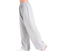 XianXinXn Pantalones De Tai Chi Unisex, Pantalones De Entrenamiento De Yoga Marcial Kung Fu De Lino y Algodón Transpirable Suave Gris M