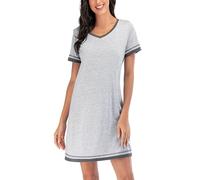 XIANYISS Bata de Noche para Mujer, Bata de Manga Corta, Cuello en V, Pijama camisón - Ropa de Descanso y Noche Casual, Prendas de Relax Ultra cómodas (Tallas S a 3XL)