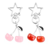 xianynow 2 Piezas Llavero de Cereza, Llavero Plateado con Cierre de Estrella de Metal, Diseño Estilo Y2K, para Llaves de Auto, Bolso y Mochila, Mujeres y Niñas, Rosa y Rojo