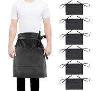 xianynow 6 Piezas Delantal Corto de Camarero, Mandil Cocina con 2 Bolsillos, Delantal Negro Unisex para Restaurante Bar Cafetería, Anti-manchas No Impermeable - Negro