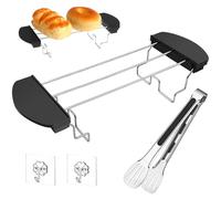 XianZhan EU 1 pieza tostadora calentador estante de acero inoxidable tostadora accesorio para panecillos con pinzas de cocina y 2 ganchos transparentes para cocina en casa, pan, tostadas, panqueques