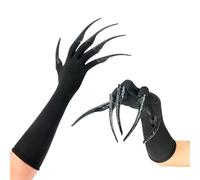 Xiao Cheng Ming Zhu Guantes largos de garra negra, guantes de pata negra, vampiro, bruja, demonio, cuervo, Halloween, gato, anillos de uñas, accesorios de disfraz de cosplay para mujer (guantes y 10