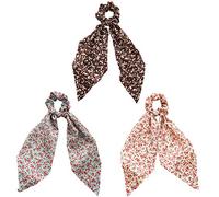 XIAO HUA 3 paquetes de bufandas, pañuelos para el pelo con diseño de margaritas de lunares, seda satinada, coleteros largos con lazo, soporte elástico para cola de caballo, lazos para el pelo de dona