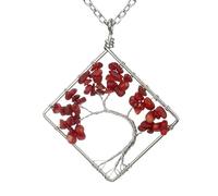 Xiao Hua - Collar con colgante de árbol de la vida para hombres y mujeres, hecho a mano, colgante colorido cuadrado de cristal natural curvado con colgante de árbol de la vida, 48 cm, 7 colores de