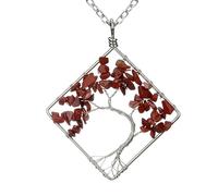 Xiao Hua - Collar con colgante de árbol de la vida para hombres y mujeres, hecho a mano, colgante colorido cuadrado de cristal natural curvado con colgante de árbol de la vida, 48 cm, 7 colores de