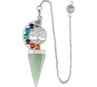 Xiao Hua - Collar con colgante hecho a mano adecuado para hombres y mujeres, árbol de vida de cristal natural, pirámide hexagonal de 7 colores (verde), 6,8 x 3 cm, vidrio natural, natural, 6,8 x 3 cm