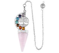 Xiao Hua Collar hecho a mano con colgante adecuado para hombres y mujeres, árbol de la vida de cristal natural, pirámide hexagonal, colgante de piedra espiritual de 7 colores (rosa), 6,8 x 3 cm