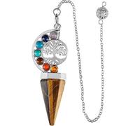Xiao Hua Collar hecho a mano con colgante adecuado para hombres y mujeres, árbol de la vida de cristal natural, pirámide hexagonal, colgante de piedra espiritual de 7 colores (marrón), 6,8 x 3 cm
