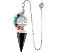 Xiao Hua Collar hecho a mano con colgante adecuado para hombres y mujeres, árbol de la vida de cristal natural, pirámide hexagonal, colgante de piedra espiritual de 7 colores (negro), 6,8 x 3 cm