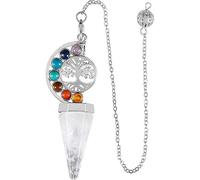 Xiao Hua Collar hecho a mano con colgante adecuado para hombres y mujeres, árbol de la vida de cristal natural, pirámide hexagonal, colgante de piedra espiritual de 7 colores (blanco), 6,8 x 3 cm