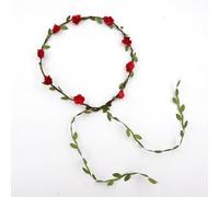 XIAO HUA Corona floral de guirnalda, diadema de flores de rosas, hecha a mano, estilo bohemio, tocado para novia, fiesta, festivales, accesorios para el cabello (rosa oscuro)