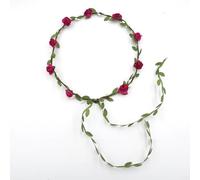 XIAO HUA Corona floral de guirnalda, diadema de flores de rosas, hecha a mano, estilo bohemio, tocado para novia, fiesta, festivales, accesorios para el cabello (rojo)