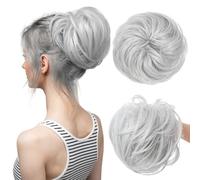 Xiao Hua Moño de pelo sintético con peine lateral, natural, ajustable, versátil, para mujeres y niñas, color gris plateado