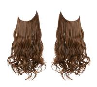 Xiao Hua Peluca larga ondulada con línea de pescado invisible transparente de tamaño ajustable, pieza de pelo rizado, postizo secreto oculto para mujer, sin clip, 22 pulgadas, marrón claro