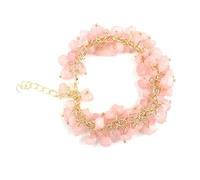 Xiao Hua Pulsera de cuentas hecha a mano, adecuada tanto para hombres como para mujeres, piedra natural irregular, borla de cristal triturada, pulsera de gotas de agua (rosa), 22 cm, aleación + piedra