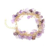 Xiao Hua Pulsera de cuentas hecha a mano, adecuada tanto para hombres como para mujeres, pulsera irregular de cristal de piedra natural triturada con gotas de agua (púrpura), 22 cm, aleación + piedra