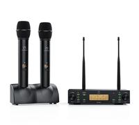 Xiao Meng Yi Sistema de micrófono inalámbrico, micrófono dinámico de mano recargable de doble canal UHF de 2 x 100, escaneo automático, adecuado para cantar, karaoke, boda, actuación
