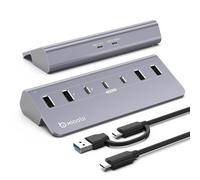 Xiaobi Hub USB C, concentrador USB alimentado con adaptador de corriente de 5 V 3 A, divisor USB de 10 Gbps con 4 puertos USB-A y 3 puertos USB-C, adaptador multipuerto tipo C de 7 puertos para