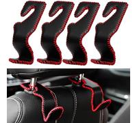 XIAOFEIDAFA 4PCS Ganchos De Cuero para Reposacabezas De Asiento De Coche para Dacia Spring 2021-2026, Gancho para Reposacabeza de Automóvil Ganchos para Asientos de Coche,Black & Red
