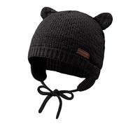 XIAOHAWANG Bebé de Punto Sombrero de Invierno Niño Oso Sombrero Chica Niño Cara Oreja Proteger (Negro, 18-36 Meses)